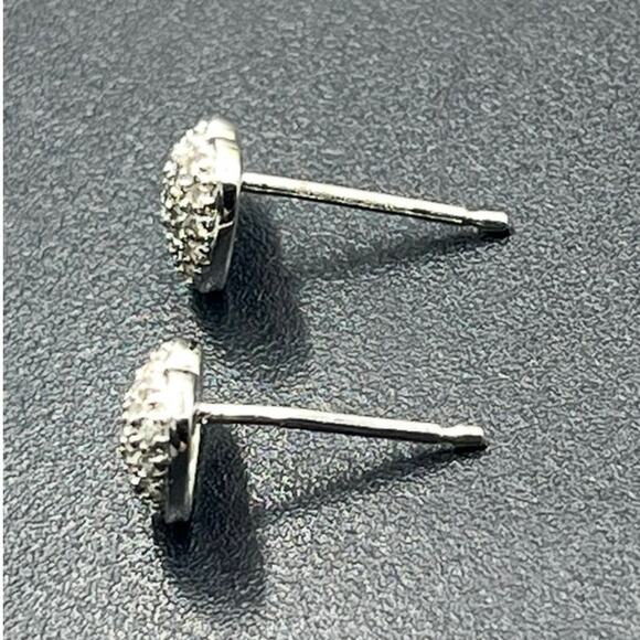 14k White Gold Round Pave Diamond Chip Post Pierced Stud Earrings 6mm - Picture 5 of 11